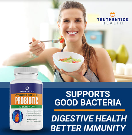 Truthentics Probiotic 40 Billion CFU Supplement with Prebiotics (2 Pack) for Women and Men- Stomach Acid Protection - No Refrigeration Needed - 120 Capsules