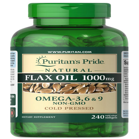 Puritan'S Pride Premium Natural Flax Oil 1000 Mg Omega-3, 6 & 9 Cold Pressed, 240 Softgels