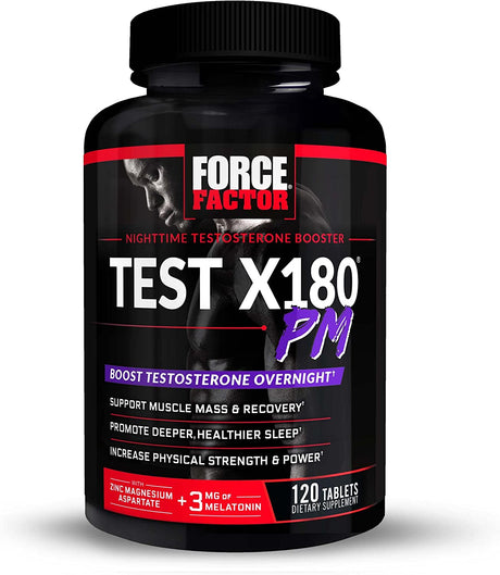 Force Factor Test X180 PM Testosterone Booster for Men, Overnight Testosterone Supplement to Build Muscle, Increase Strength, and Promote Deeper, Healthier Sleep and Recovery, 120 Tablets