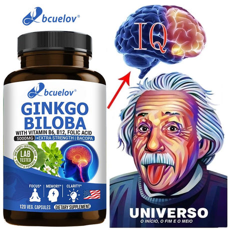 Ginkgo Biloba Supplement - with Vitamins B6 B12 - Standardized Extract 24% Ginkgo Flavonoid Glucosides 6% Terpene Lactones - Brain Memory Mental Clarity Alertness Energy Mood-120Capsules