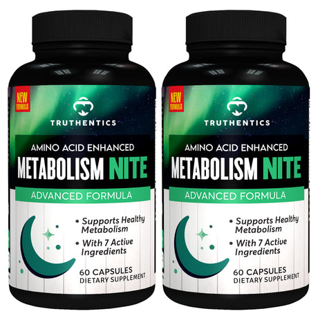 Truthentics Night Metabolism Booster for Women & Men (2 Pack) - Bedtime Metabolism Booster, PM Fat Burner Cravings Exercise Recovery Support, Sleep Aid - 120 Capsules