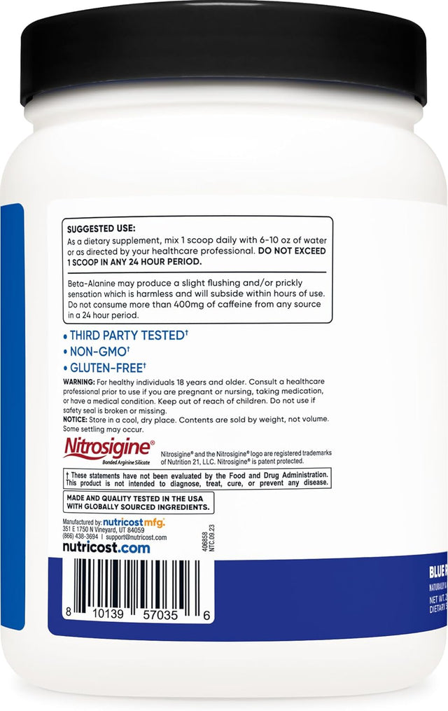 Nutricost Pre-Workout Complex Powder (60 Servings, Blue Raspberry) - Pre-Workout Supplement with Beta-Alanine, Taurine & Amino Acids