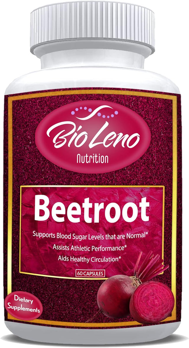 Bioleno Premium Red Beetroot Powder Capsule - Natural Beet Root Powder Helps Supports Blood Pressure, Athletic Performance, Digestive, Immune System - Non-Gmo & Gluten-Free | 60 Capsules