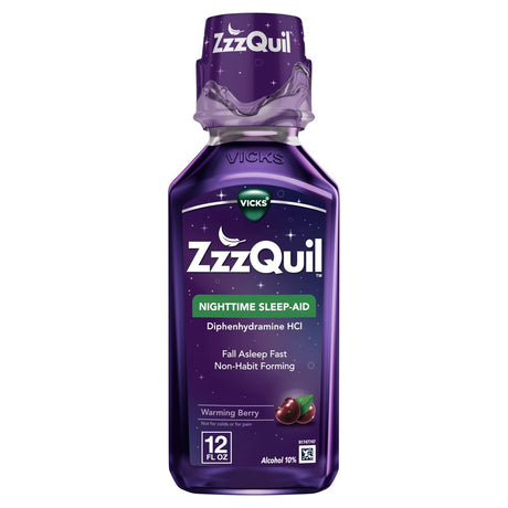 Vicks Zzzquil Nighttime Sleep Aid Liquid, Warming Berry Flavored, Sleep Support, Over-The-Counter Medicine 12 Fl Oz