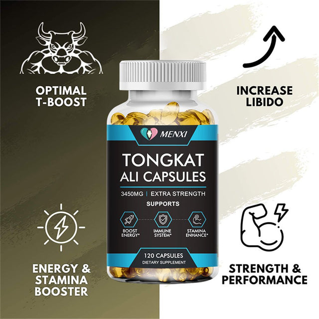 Menxi Ultra Tongkat Ali Extract Capsules 3450Mg Maximum Strength - Increase Energy Build Muscle - 120 Capsules (60 Days Supply)