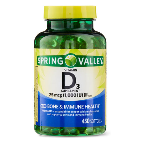 Spring Valley Vitamin D3 Softgels, 25Mcg, 1,000 IU, 450 Count