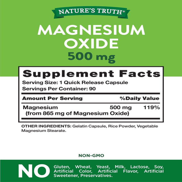 Magnesium Oxide 500Mg Capsules | 90 Count | Non-Gmo, Gluten Free Supplement | by Nature'S Truth