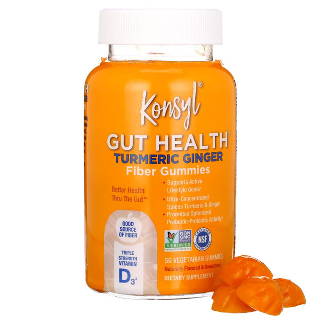 Konsyl Gut Health, Turmeric Ginger, Fiber Gummies, Dietary Supplement, for Adults Serving (2 per Day)