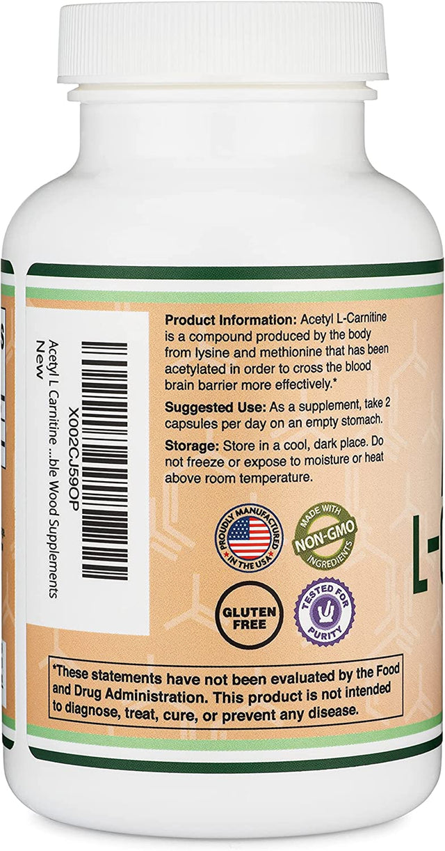 Acetyl L-Carnitine 1,000Mg per Serving, 150 Capsules (ALCAR for Brain Function Support, Memory, Attention, and Stamina) Acetyl L Carnitine That Is Manufactured and Tested in the USA by Double Wood