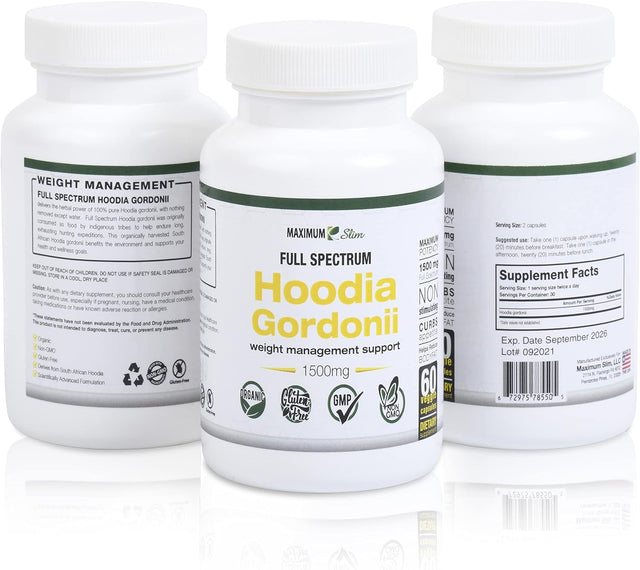 Maximum Slim Hoodia Supplements -Natural Herbal Extract Powder -Sourced from Hoodia Gordonii Leaf - Natural Vegan Appetite Suppressant. Stimulant - 60 Veggie Caps