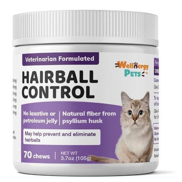 Natural Hairball Control Chews for Cats – Hairball Remedy & Aid with Omega 3 6 Fatty Acids, Zinc, Biotin, Cranberry, and Fiber. Promotes Skin & Coat, Digestive, Urinary Health. 70Ct