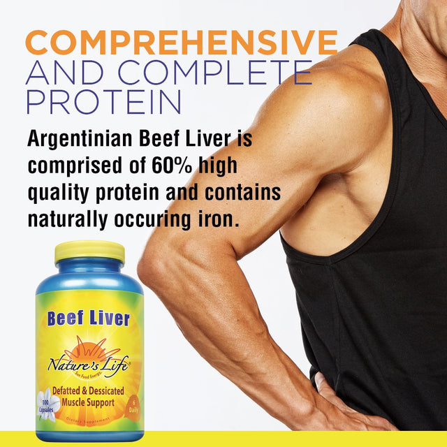 Nature'S Life Desiccated Beef Liver 1500Mg | from Defatted Argentine Cattle | Naturally Occurring Iron Supplement | 100 Capsules