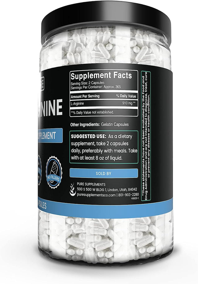 Pure Original Ingredients L-Arginine (730 Capsules) No Magnesium or Rice Fillers, Always Pure, Lab Verified