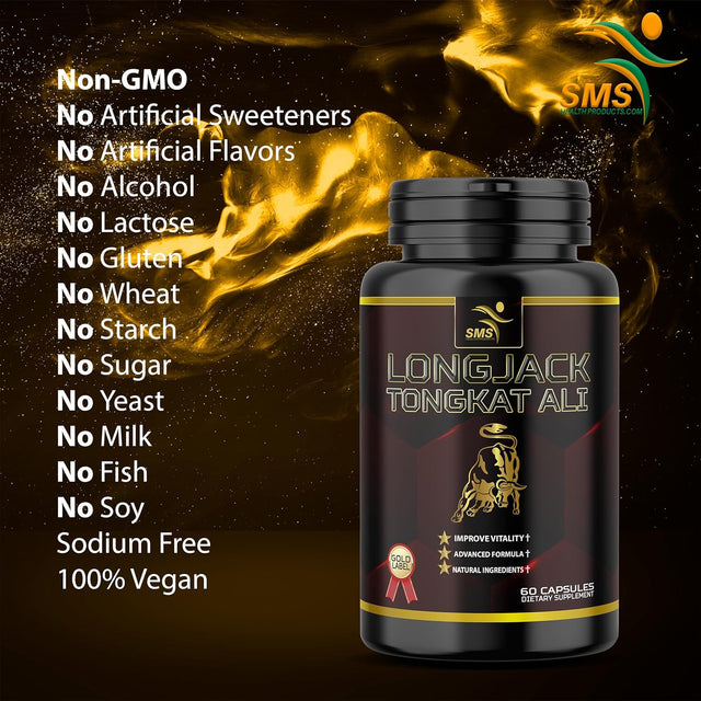 Tongkat Ali Root Extract - 200:1 Male Stamina and Vitality Pills- Potent Effective Natural, 60 Capsules (AKA Longjack, Eurycoma Longifolia, Malaysian Ginseng)