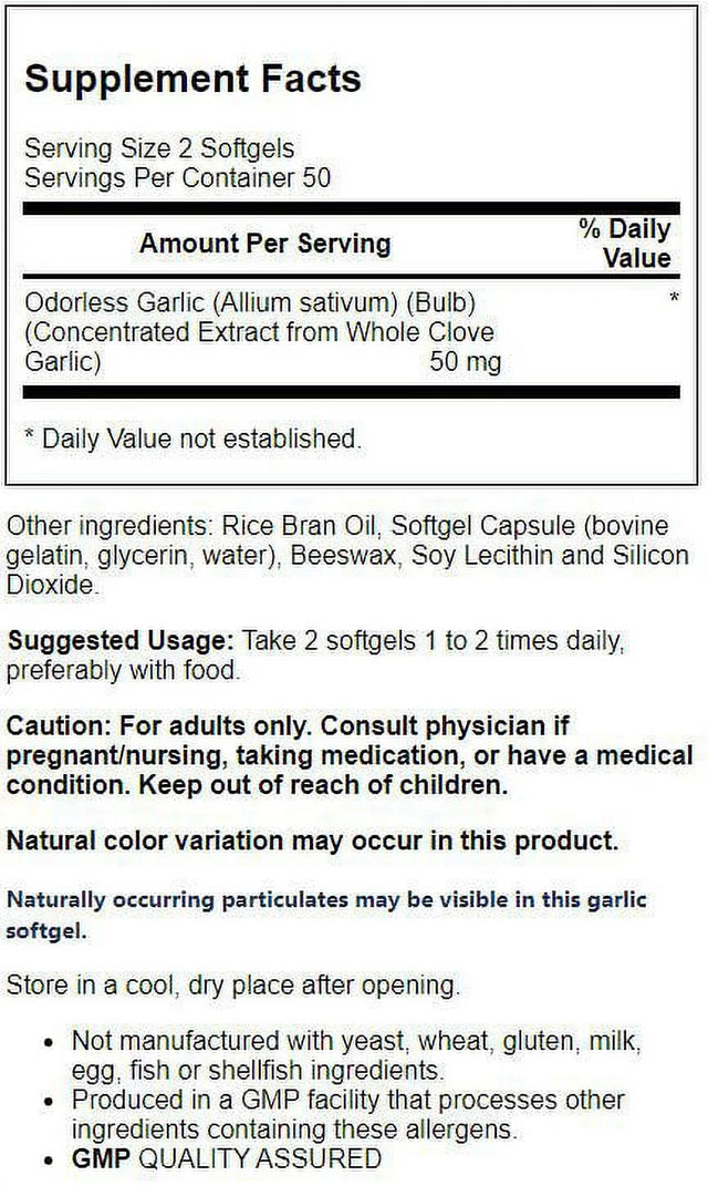 NOW Foods Odorless Garlic 50 Mg 100 Sgels