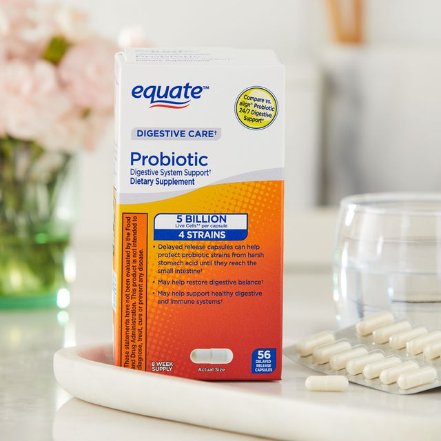 Equate Digestive Care Probiotic Capsules, 56 Count, Unisex