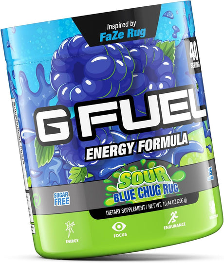 Faze Rug Energy Powder, Sugar Free, Clean Caffeine Focus Supplement, Water Mix, Sour Blue Raspberry Flavor, with Focus Amino, Vitamin + Antioxidants Blend - 10.44 Oz (40 Servings)