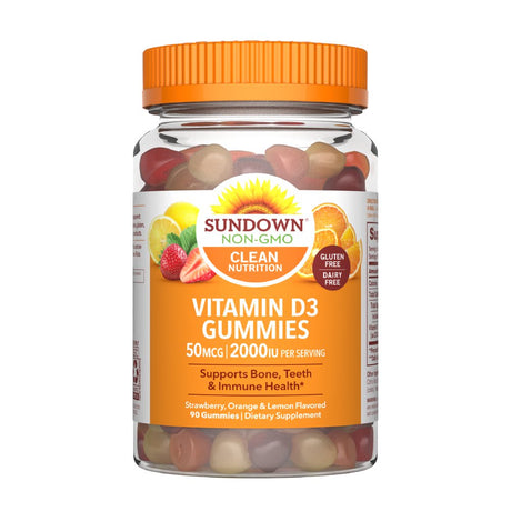 Sundown Vitamin D3 Gummies, Supports Bone, Teeth, and Immune Health, Naturally Flavored, 90 Gummies