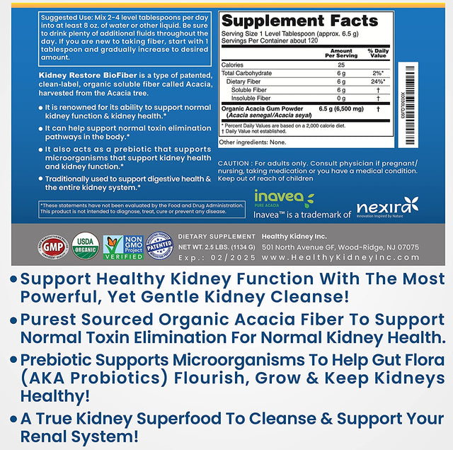 Kidney Restore Bio Fiber 2.5 LBS Restorative Kidney Support and Kidney Cleanse a Kidney Supplement to Remove Waste, Kidney Cleanse, Kidney Health Supplement