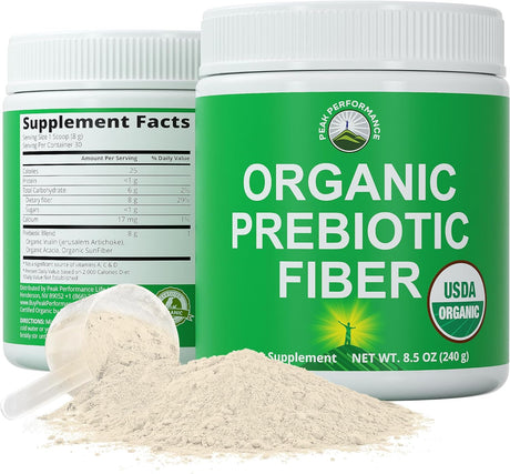 Organic Prebiotic Fiber 3-In-1 Vegan Powder for Gut Health. USDA Organic Raw Whole Food Plant Based Prebiotics Digestive Supplement with Organic Inulin (Jerusalem Artichoke), Acacia Fibers, Sunfiber