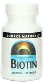 Source Naturals - Biotin 600 Mcg. - 100 Tablets