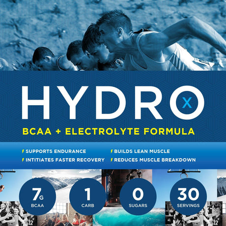 Hydro X BCAA Powder + Electrolytes for Fuel, Stamina, and Hydration, 30 Servings (Blue Razzberry)