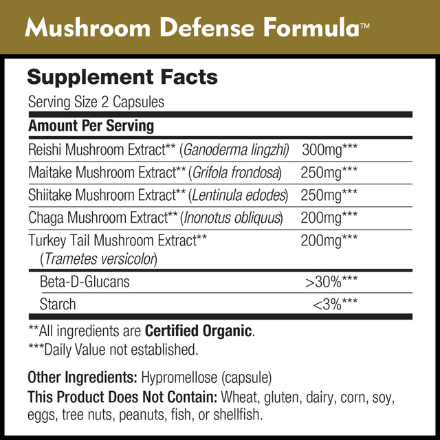 Mushroom Defense Formula by Dailynutra - Immune Support Supplement | Organic Mushrooms, Hot Water Extracted - Reishi, Chaga, Maitake, Shiitake & Turkey Tail (90 Capsules)