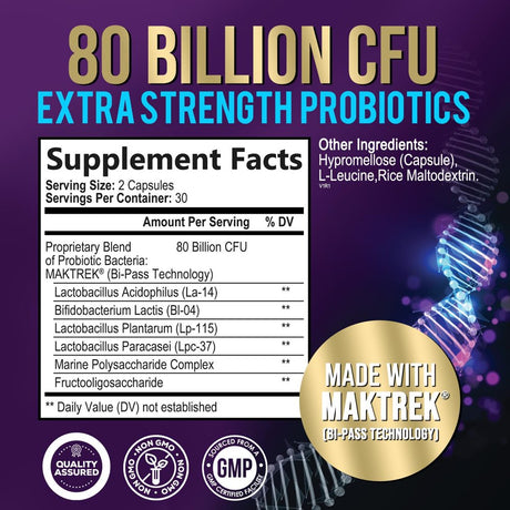 Nature'S Probiotics 80 Billion CFU + Prebiotics, Acidophilus Probiotic Supports Immune System & Digestive Health, Supports Occasional Constipation, Supplement for Women Feminine Health - 60 Capsules