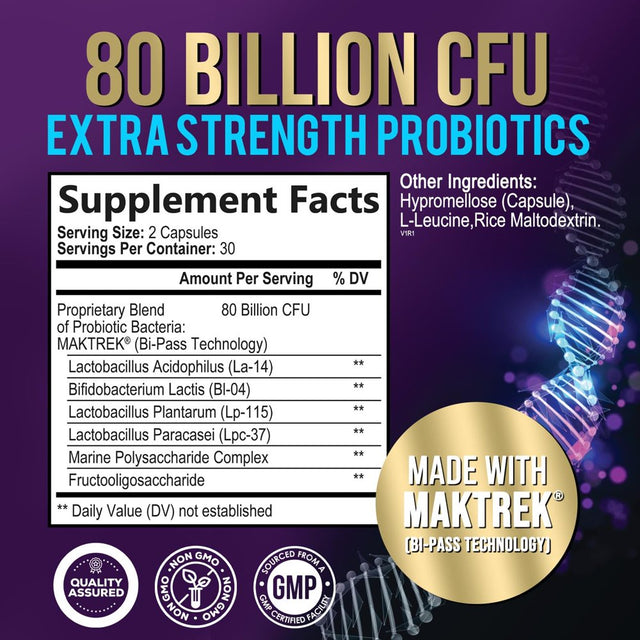 Nature'S Probiotics 80 Billion CFU + Prebiotics, Acidophilus Probiotic Supports Immune System & Digestive Health, Supports Occasional Constipation, Supplement for Women Feminine Health - 60 Capsules