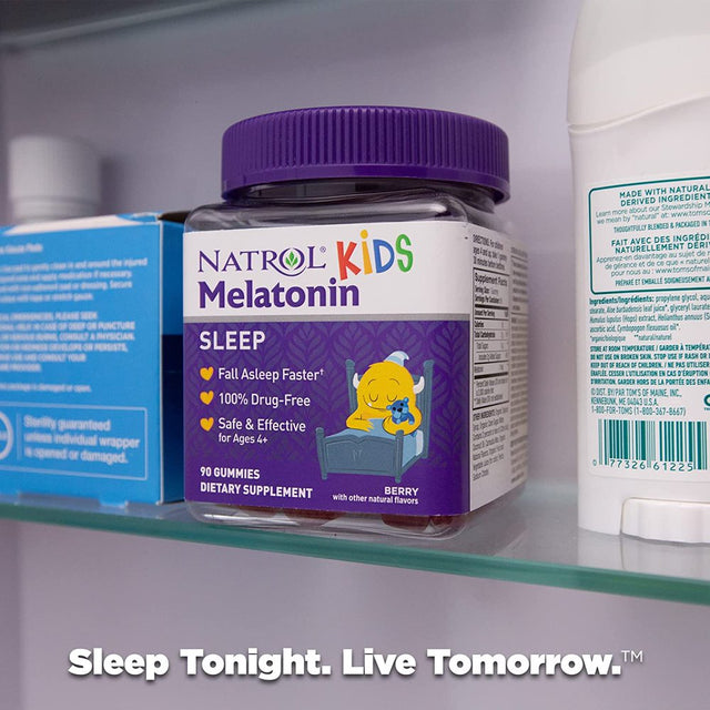 Natrol Kids Melatonin Gummy, 1Mg, Sleep Aid Supplement for Children, Ages 4 and Up, 90 Berry Flavored Gummies