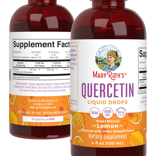 Maryruth Organics | Quercetin Liquid Drops| Bioflavonoid | Immune Support, Natural Anti-Inflammatory, Allergy Relief | Vegan | 4 Fl Oz / 120 Ml