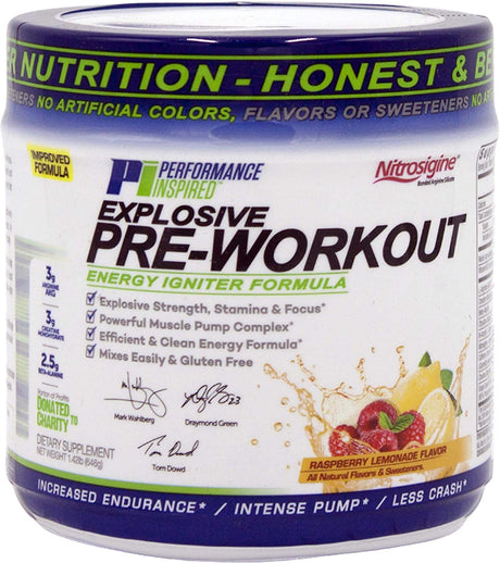 PERFORMANCE INSPIRED Nutrition Preworkout Powder - Contains Citrulline - Nitrosigine - Green Tea - All Natural - 1.49 Lb - Raspberry Lemonade