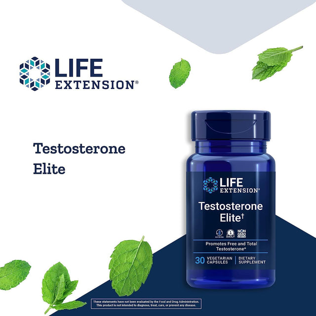 Life Extension Testosterone Elite – Testosterone Production Support Supplement for Men - with Luteolin, Pomegranate and Cacao Seed Extract – Gluten-Free, Non-Gmo, Vegetarian – 30 Capsules