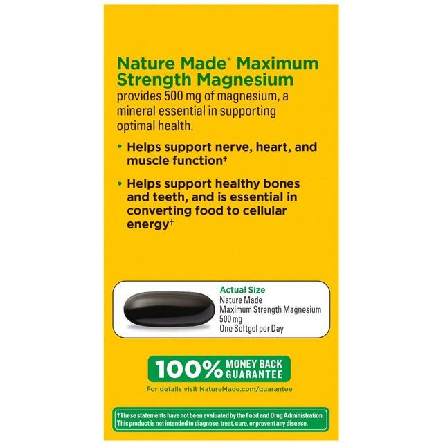 Nature Made Maximum Strength Magnesium 500 Mg Softgels, 60 Count