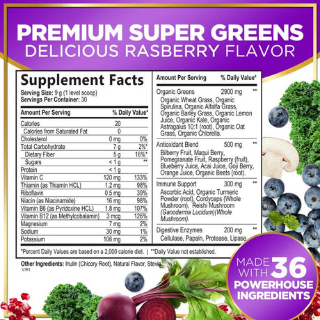 Hello Lovely! Super Greens Drink Powder, Greens Blend Smoothie Mix for Energy Support W/Superfood Spirulina, Chlorella & Antioxidants, Digestive Enzymes, Vegan, Non-Gmo, Berry Flavor - 30 Servings