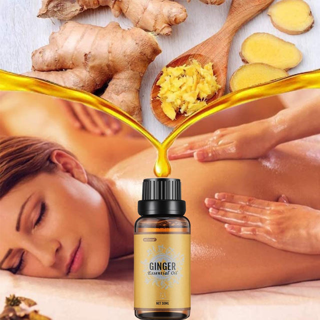 Ginger Essential Oil for Lymphatic Drainage Massage, Weight Loss and Swelling Pain, Pure Natural Belly Drainage Ginger Oil anti Cellulite Massage Ginger Oil, 30Ml