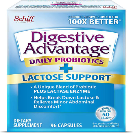 Digestive Advantage Lactose Defense with Lactase Enzymes & Probiotics for Digestive Health, Support for Breaking down Lactose, Minor Abdominal Discomfort & Gut Health, 96Ct Capsules