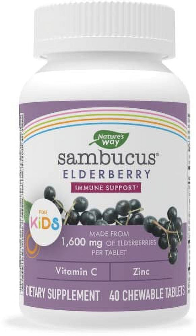 Natureâ€™S Way Sambucus Elderberry Kids Chewable with Vitamin A, Vitamin C, Zinc, Immune Support*, Berry Flavored, 40 Tablets