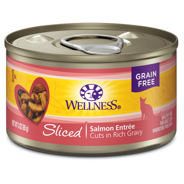 Wellness Complete Health Natural Grain Free Wet Canned Cat Food, Sliced Salmon Entree, 3-Ounce Can (Pack of 24)