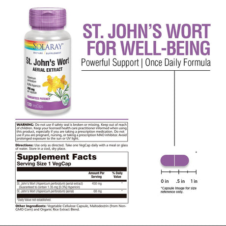 Solaray St Johns Wort Aerial Extract 450Mg, Once Daily | Mood & Brain Health Support | 0.3% Hypericin | 120Ct