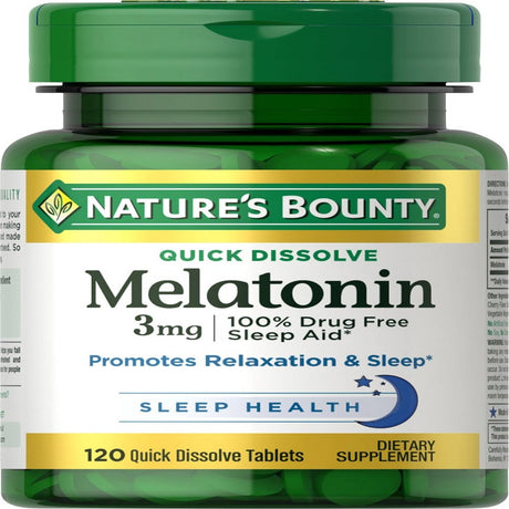 Nature'S Bounty Melatonin Sleep Aid Tablets, 3 Mg, 120 Quick Dissolve Tablets