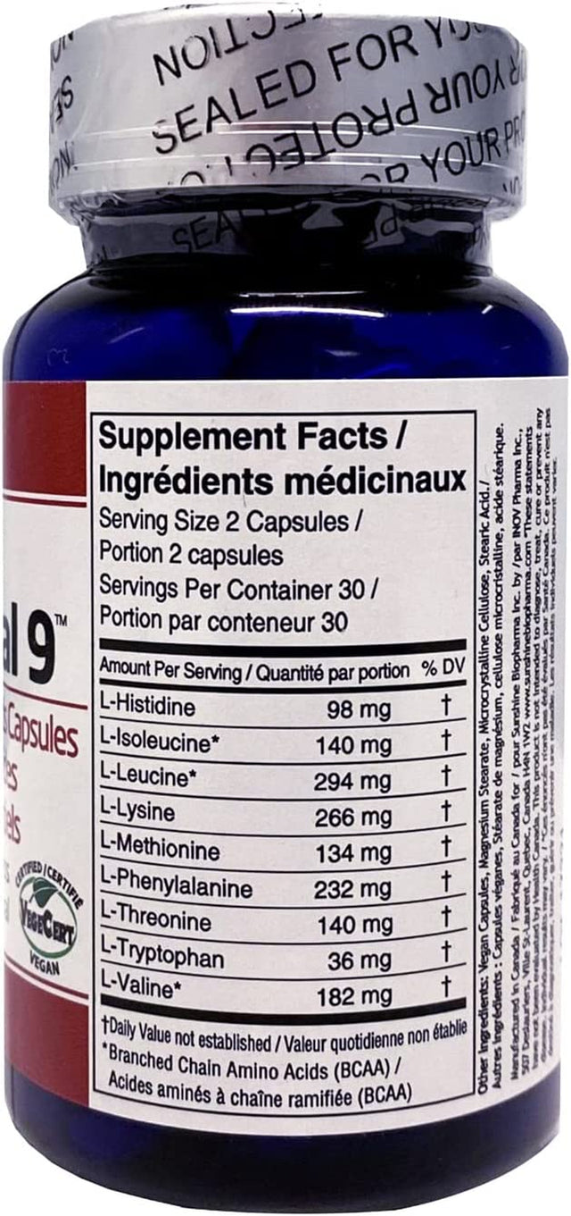 All 9 Essential Amino Acids. Sunshine Biopharma Offers the Ideal Essential Amino Acids Formulation as Tablets for General Wellness, Endurance, Improved Mood and Performance. Vegan Certified