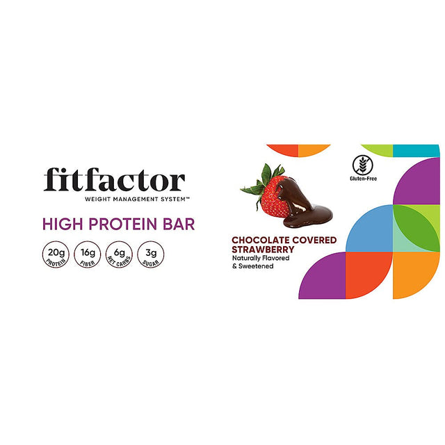 Fitfactor High Protein Bar, Weight Management Support, Control Cravings, Chocolate Covered Strawberry (12 Bars)