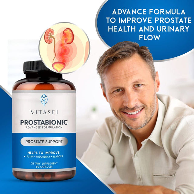 VITASEI Prostabionic Prostate Dietary Supplements for Men W/Saw Palmetto, Bio-Quercetin & Pygeum Africanum, Reduce Bathroom Trips, Promotes Sleep & Better Bladder Emptying - 60 Capsules