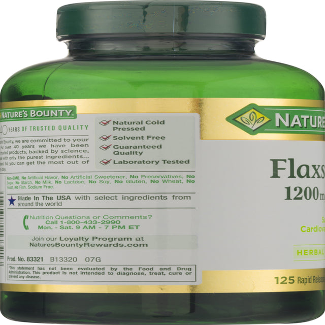 Nature'S Bounty Flaxseed Oil Softgels, 1200 Mg, 125 Ct