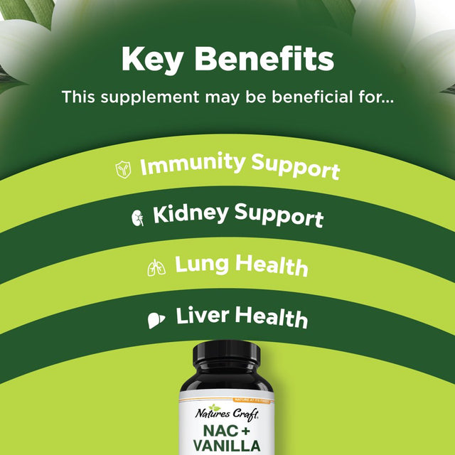 NAC Pills 600Mg per Serving with Vanilla - High Absorption Non Smelly N-Acetyl Cysteine NAC Supplement Capsules Nature'S Craft - Glutathione Precursor for Lung Health Immune Boost and Liver Support