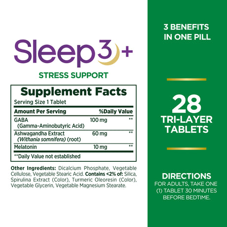 Nature’S Bounty Sleep3 Sleep Aid with Melatonin, Relaxation and Stress Relief Tri-Layered Tablets, 10 Mg, 28 Ct