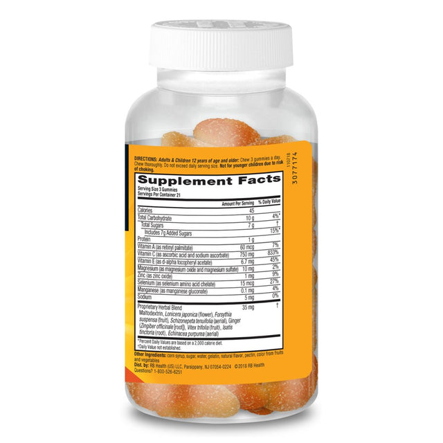 Airborne 750Mg Vitamin C Immune Support Gummies, Zesty Orange Flavor, 63 Count