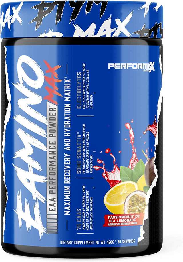 Eaminomax Amino Acid Performance Powder | 7 Total Grams of BCAA Amino Acids & Essential Amino Acids | Recovery – Hydration – Endurance | 30 Servings (Passionfruit Ice Tea Lemonade)