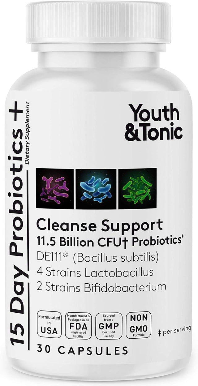 Probiotic Supplement for 15 Day Cleanse | Guaranteed Shelf Stable Probiotics for Digestive & Colon Health to Balance Gut Flora | Cleansing Regularity Constipation Bloating Support for Women Men Adults